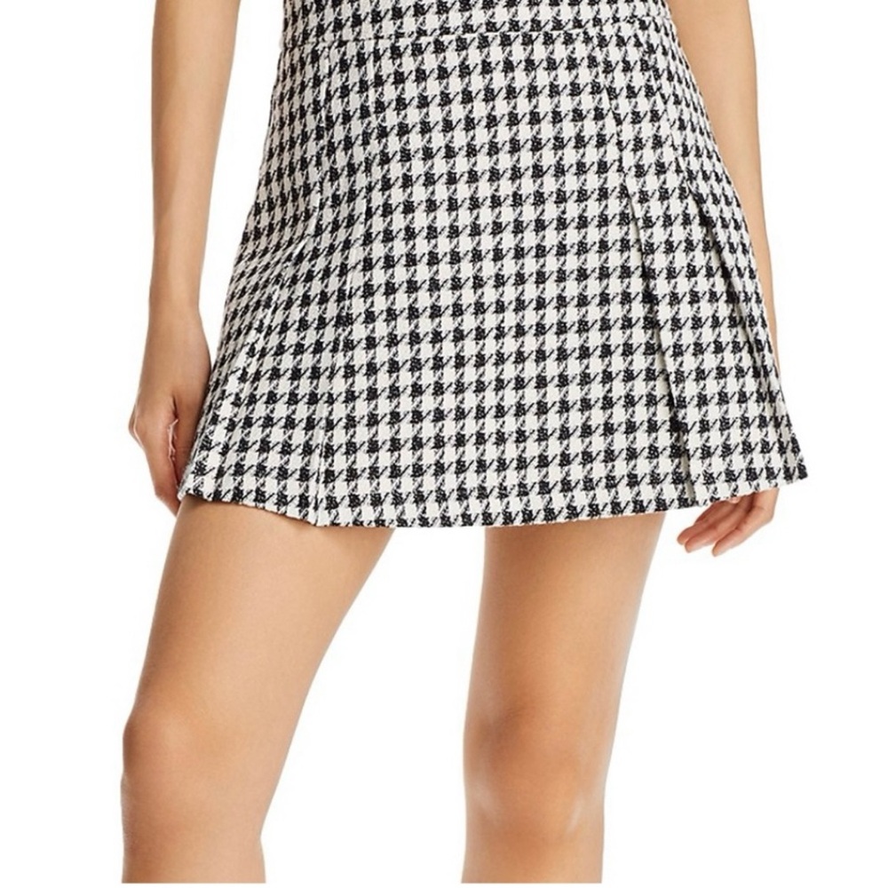Aqua Black and White Houndstooth Skater Skirt